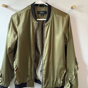 Green Satin Bomber Jacket